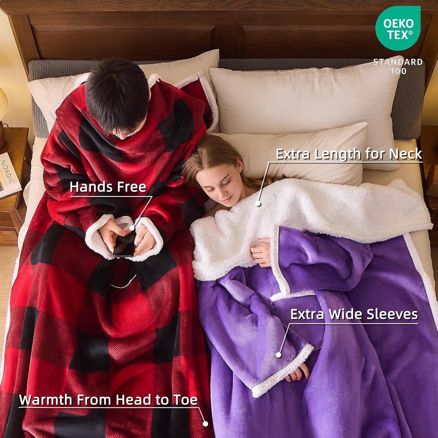 IFNOW Sherpa Wearable Blanket with Sleeves, Oversized Snuggle Robe, Purple | 430GSM Thick, 55x69", Big Pocket, TV Blanket,Fall Winter Dorm Essentials or Office, Christmas Birthday Gifts for Women Men