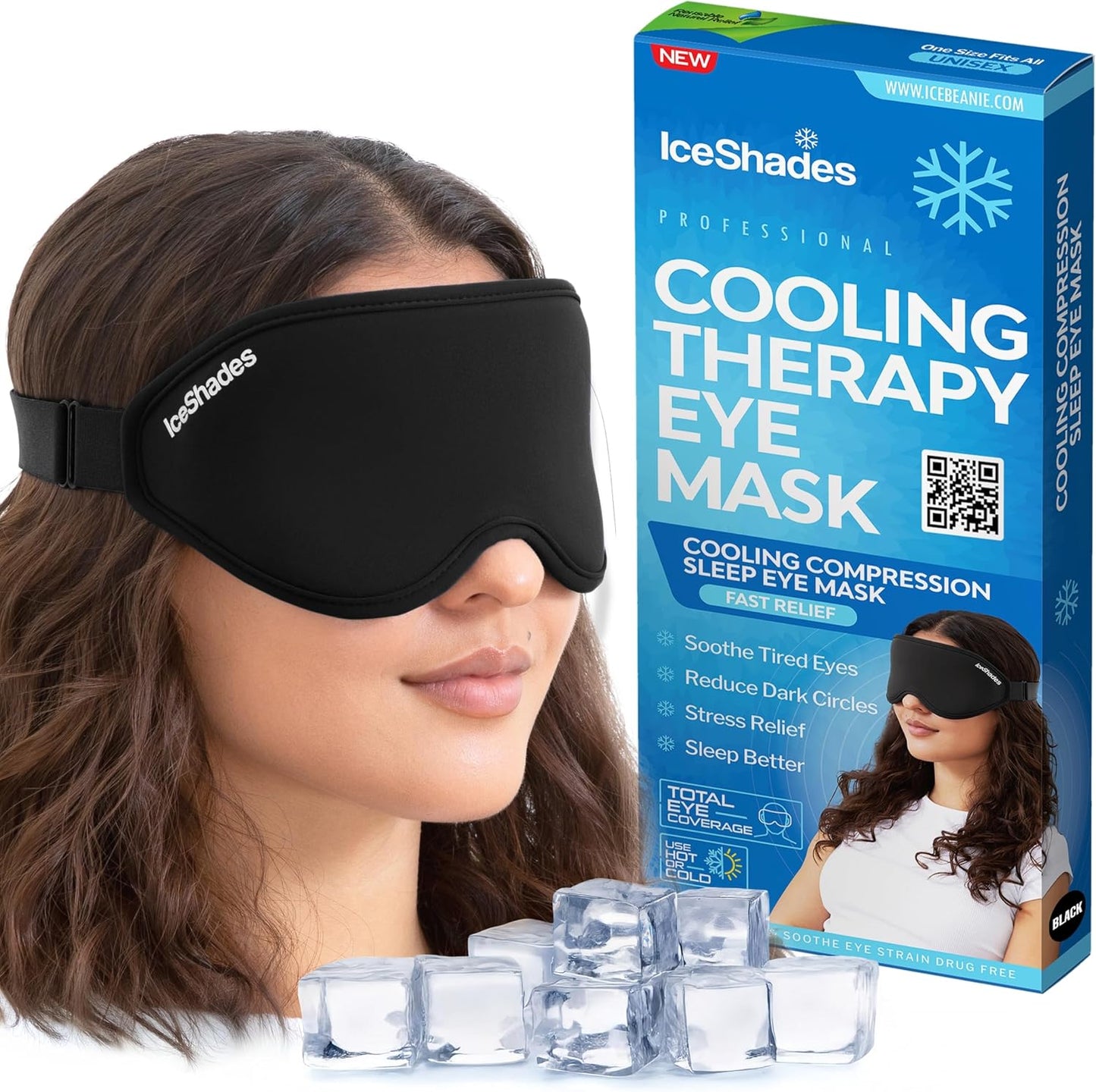 IceShades Cooling Gel Eye Mask for Migraine Relief, Tension & Hangover Migraine Mask, Cold Compress for Headache Dark Circles Tired Puffy Eyes, Reusable Ice Pack for Sleeping, Blue