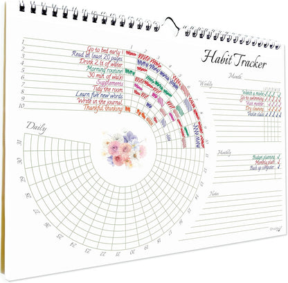 Habit Tracker Calendar (Undated 12 Month) Floral Design, Spiral Bound and Hanger, A4 Size (8,3"x11.7") Quality Heavy Paper, Monthly Habit Tracker Journal and Goal Tracker.