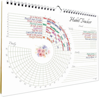 Habit Tracker Calendar (Undated 12 Month) Floral Design, Spiral Bound and Hanger, A4 Size (8,3"x11.7") Quality Heavy Paper, Monthly Habit Tracker Journal and Goal Tracker.