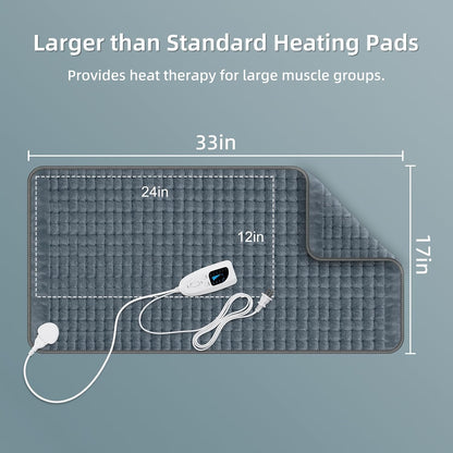 17"x33" Heating Pad XXXL for Back Pain, Extra Large Heated Pad for Neck/Shoulders/Legs/Knees/Feet/Cramps, Birthday Fathers Mothers Day Gifts for Mom Dad Women Men Grandma Her, 6 Heat Settings Auto-Off