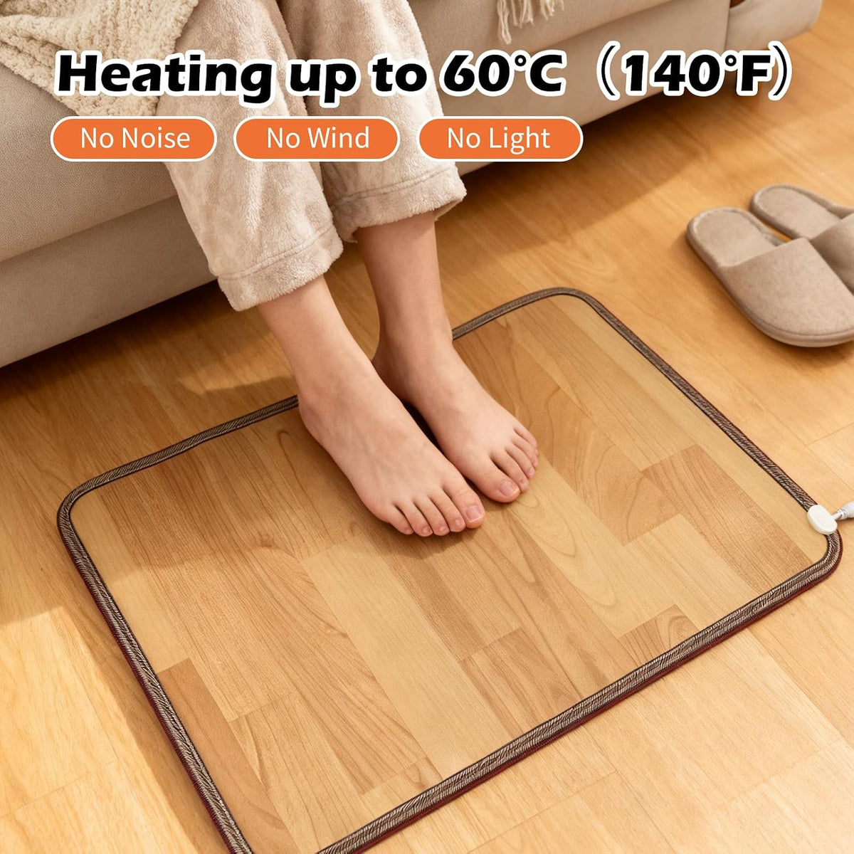 Large Heated Floor Mat, Under Desk Foot Warmer, 10 Temp Levels & Auto Shut Off Timer, Energy-Saving, Waterproof, for Office, Home, Study Play Room 120V 120W 18.5x26.4 inch NM