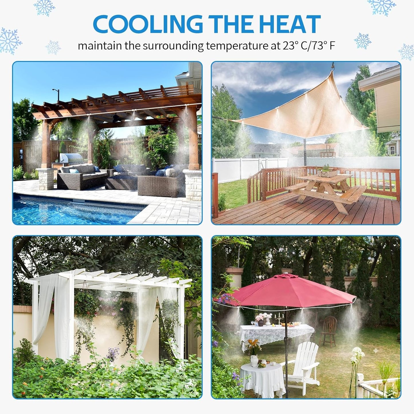 homenote Misting Cooling System 75FT(23M) Pre-Assembled Kit with 28 Brass Nozzles & 3/4" Brass Adapter, Outdoor Mister for Patio, Backyard, Pergola & Greenhouse