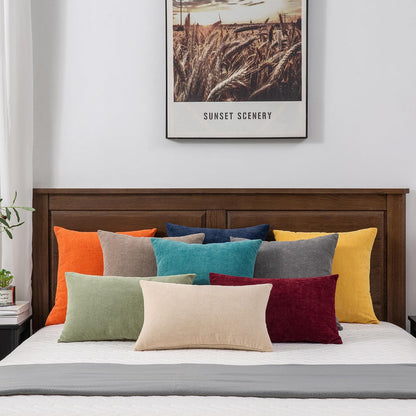 GAWAMAY Lumbar Support Pillow Decorative Rectangle Throw Pillow Covers 12"x20" Inch Set of 2, Soft Chenille Fall Pillowcase for Living Room Bedroom Sofa Couch Cushion Cover Grey 30x50cm (No Insert)