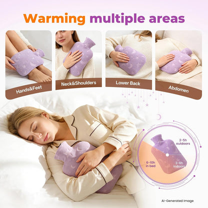 Hot Water Bottle with Soft Cover, 2L Hot Water Bag for Menstrual Cramps, Neck and Shoulder Pain Relief, Hot and Cold Therapies, Hand Feet Warmer, Blue