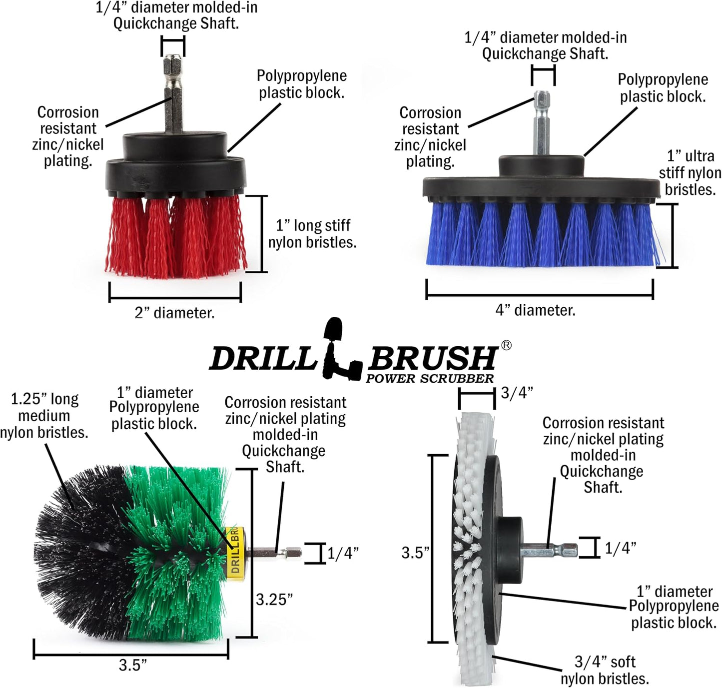 Yellow Drill Brush Attachments for Cleaning Shower, Grout Lines, Bathroom | Grout Cleaner Drillbrush Kit - Rotary Scrub Brush Tile Cleaner Drill Attachment for Crevices - Bathroom Tile Scrubber Set