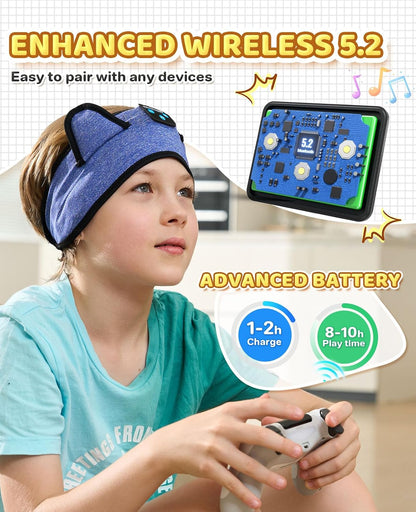 KIDSBAND Kids Bluetooth Headphones, Sleep Headband [Wireless & Wired Playback 2in1] Foldable Headphones for School/Travel/Tablet/Sleep
