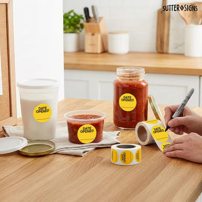 500pcs Date Opened Stickers Label Roll, 1.25" Diameter | Medication & Food Expiration Date Stickers Safety Label