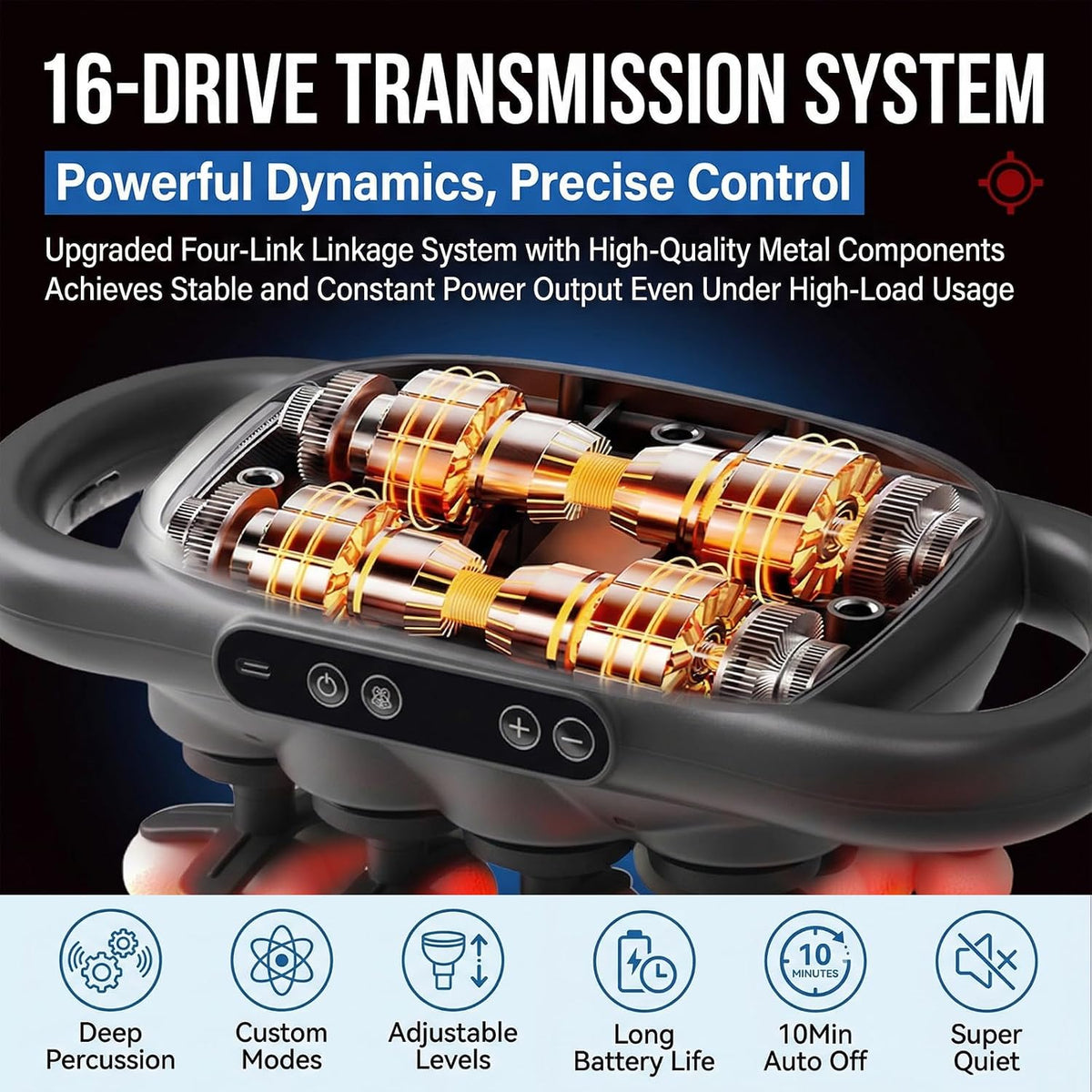 16-Head Massage Gun Deep Tissue, 9 Speeds & 9 Models Electric Percussion Muscle Massager, Quiet Portable Back Massager for Pain Relief, Relaxation for Back, Neck, Shoulders, Legs, Feet (42head)