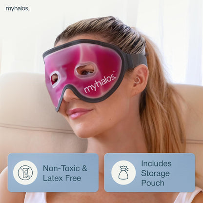 MyHalos Cooling Gel Eye Mask, Cold Ice Pack for Puffy Eyes & Dark Circles | Instant Relief for Puffy Eyes & Dark Circles, Reusable Gel Beads, Soothes Headaches & Sinus Pain, Flexible Fit, Freezer Safe