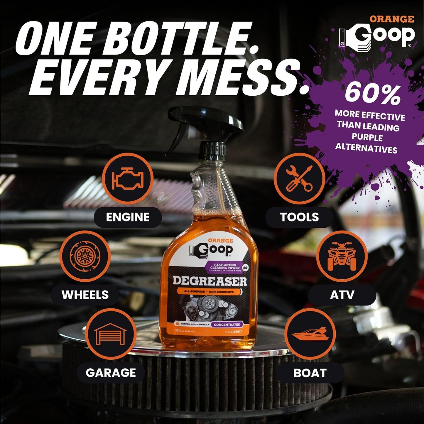 GOOP Orange Heavy-Duty Degreaser Spray, Citrus-Based Formula for Automotive & Home Use, Removes Grease, Oil & Grime, 32 fl oz