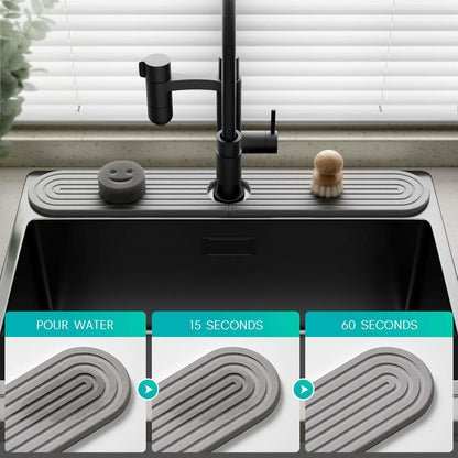 Stone Faucet Mat for Kitchen Sink – Diatomite Fast-Drying Stone Tray, Faucet Mat Sink Splash Guard, Decorative Sink Protector for Kitchen Bathroom Counter (Light Grey, 20''x3.9'')