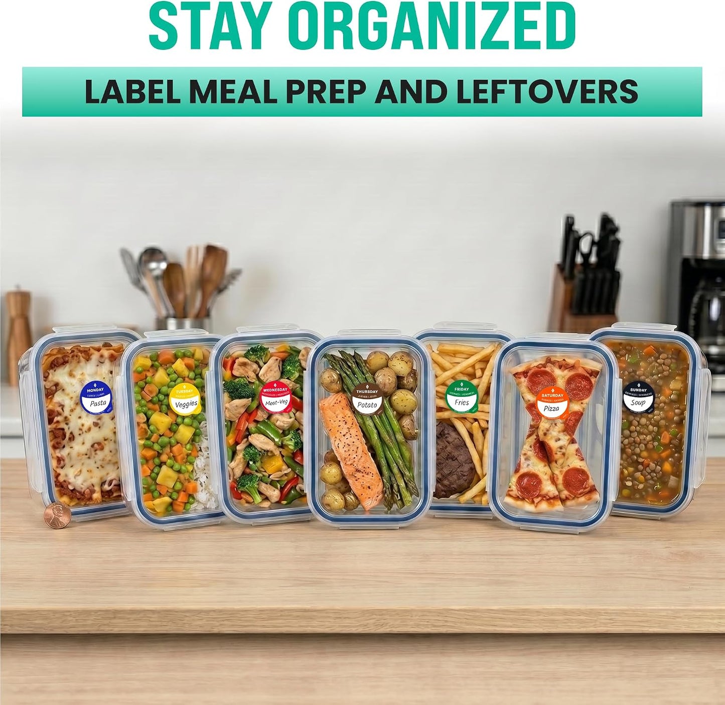 Date Stickers for Food - Day of the Week Day Dots Removable Food Labels, 1" Date Dot Stickers for Food Containers, 7000 Labels with Dispenser Box | 1" Date Dot Stickers for Food Containers, 7000 Labels with Dispenser Box