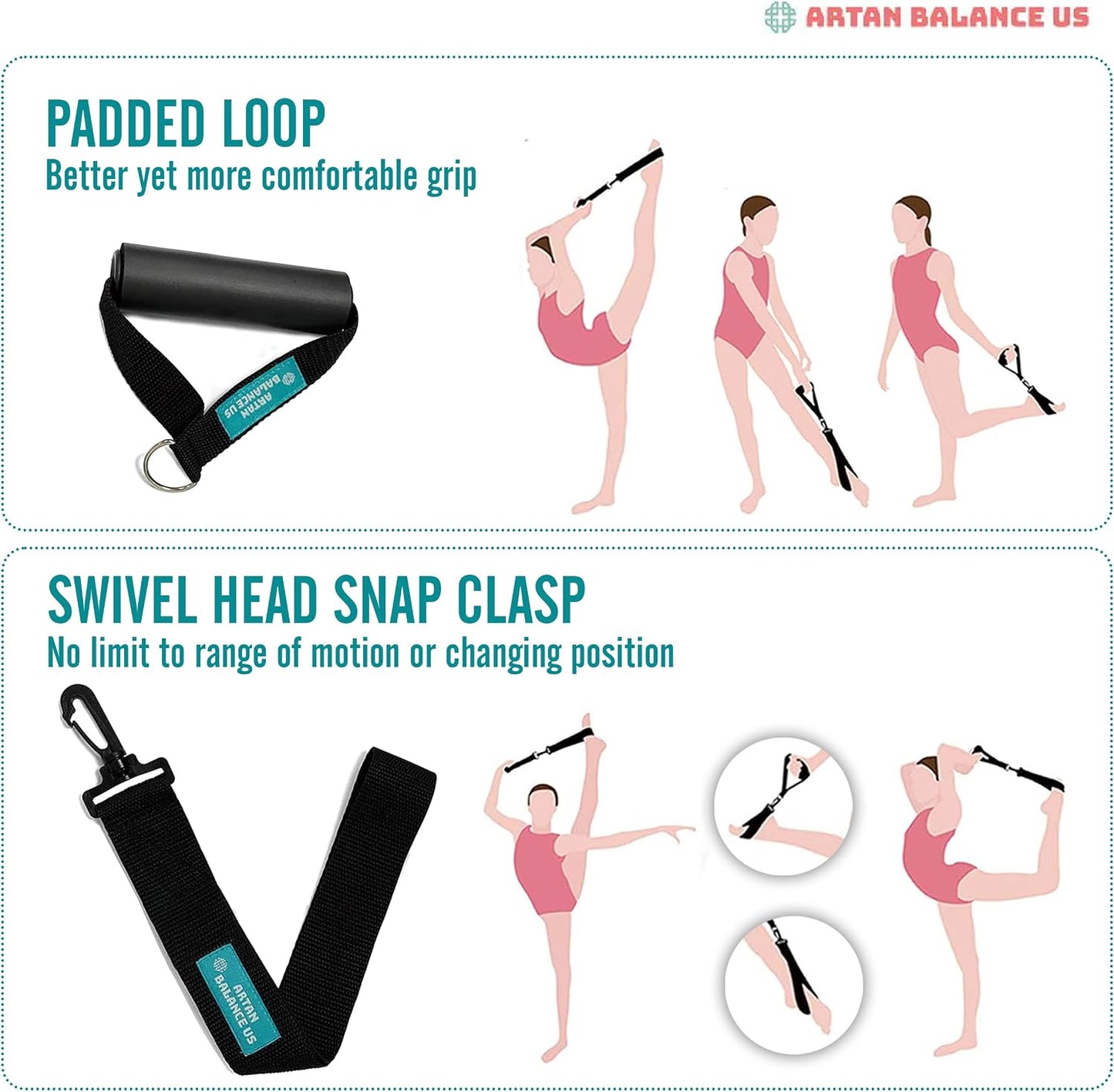Artan Balance Stretching Straps for Flexibility, Balance, and Leg Stretching – Multiple Styles for Yoga, Ballet, Dance, Gymnastics & Physical Therapy