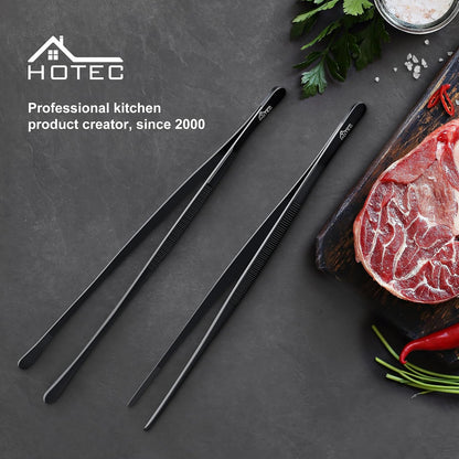 HOTEC Kitchen Tweezers Tongs Stainless Steel, Set of 6 - Professional Cooking Tweezers for Cooking, Chefs, BBQ, Seafood, Baking & Repair
