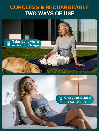 ALLJOY Cordless Heating Pad for Back 67", FSA Eligible Lower Back Massager | Portable Back Heating Pad with Massager for Back, Birthday Gifts for Women Men, 40Mins Auto-off, 3 Heat 5 Vibration - Gray
