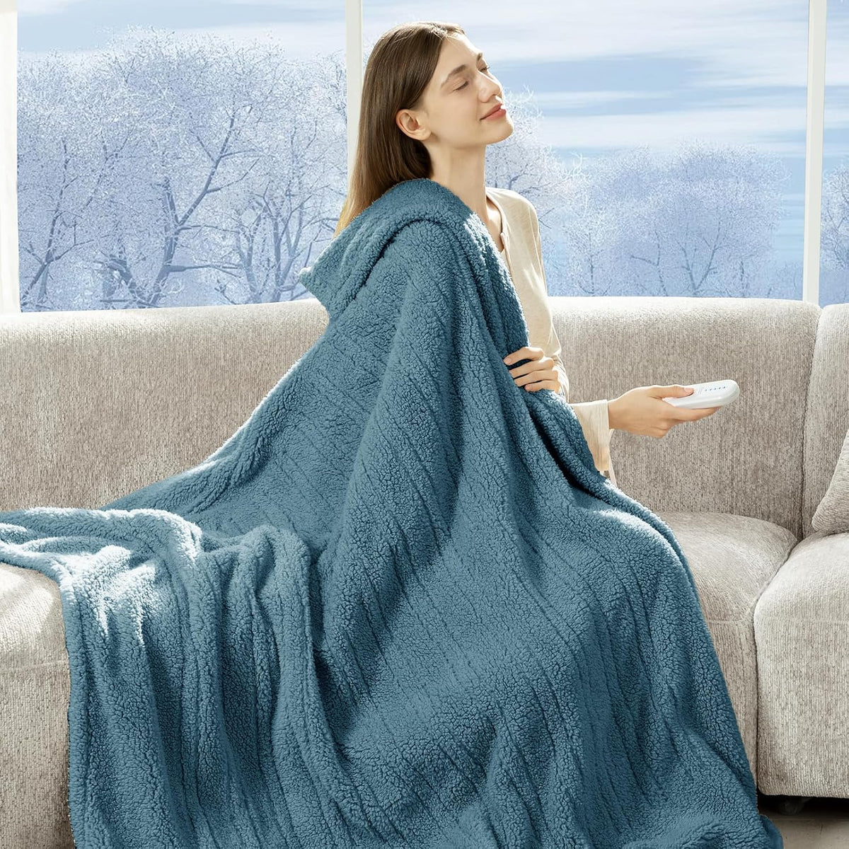 Heated Throw Blanket 50"X60", Soft Sherpa, 4 hrs Auto Shut Off