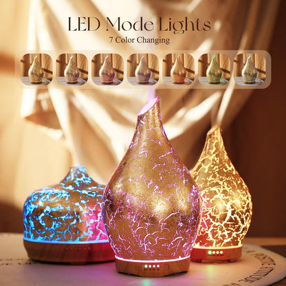 Porseme Essential Oil Diffuser 280ml Handmade Glass Diffuser 7H Runtime | Elegant Handmade Glass Aroma Diffuser with 7-color LEDs, Quiet Aromatherapy and Safe Auto Shut-off, Perfect for Gifts