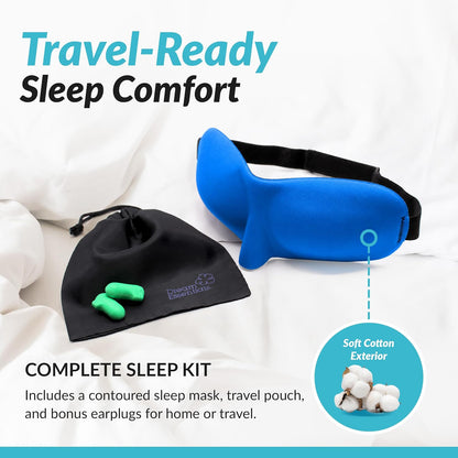 Dream Essentials Sweet Dreams Contoured Sleep Mask Kit, Royal Blue Eye Mask for Sleeping with Travel Pouch, Earplugs, Lash Space, Quick Release Strap, Light Blocking Travel Accessories Gift Set | Royal Blue contoured sleep mask kit with pouch, earplugs,