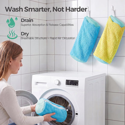 Dual Shoe Washing Machine Bag for Washer and Dryer Holds 2 Shoes (Yellow) | Reusable Laundry Shoe Bag with Microfiber Brushes, 360° Deep Cleaning, Self-Locking Zipper,Sneaker Tennis Shoe Cleaning Bag