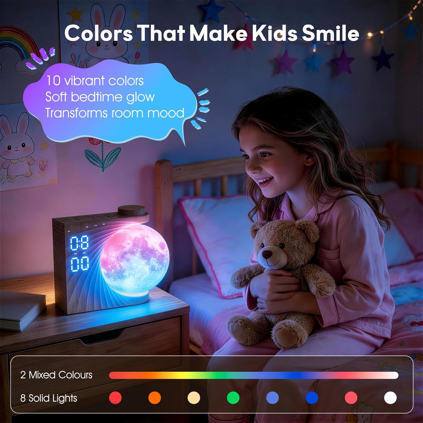 AIRIVO Alarm Clock for Bedrooms, Sunrise Alarm Clock Wake Up Light for Kids Teens, White Noise Sound Machine, Moon Light Dual Alarms for Heavy Sleepers, Night Light Clock for Preppy Room Decor