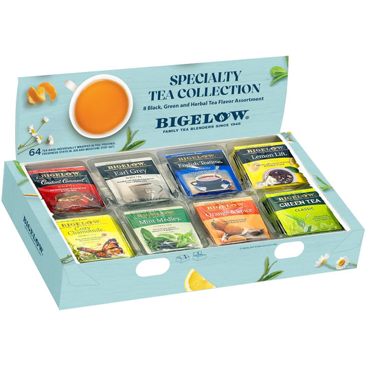 Bigelow Tea Caffeine Free 6 Flavor Herbal Tea Variety Pack, Decaf Tea with Mint Medley, Cozy Chamomile, Orange and Spice, Sweet Dreams, Perfect Peach, and Lemon Ginger, (Pack of 6), 118 Total Tea Bags