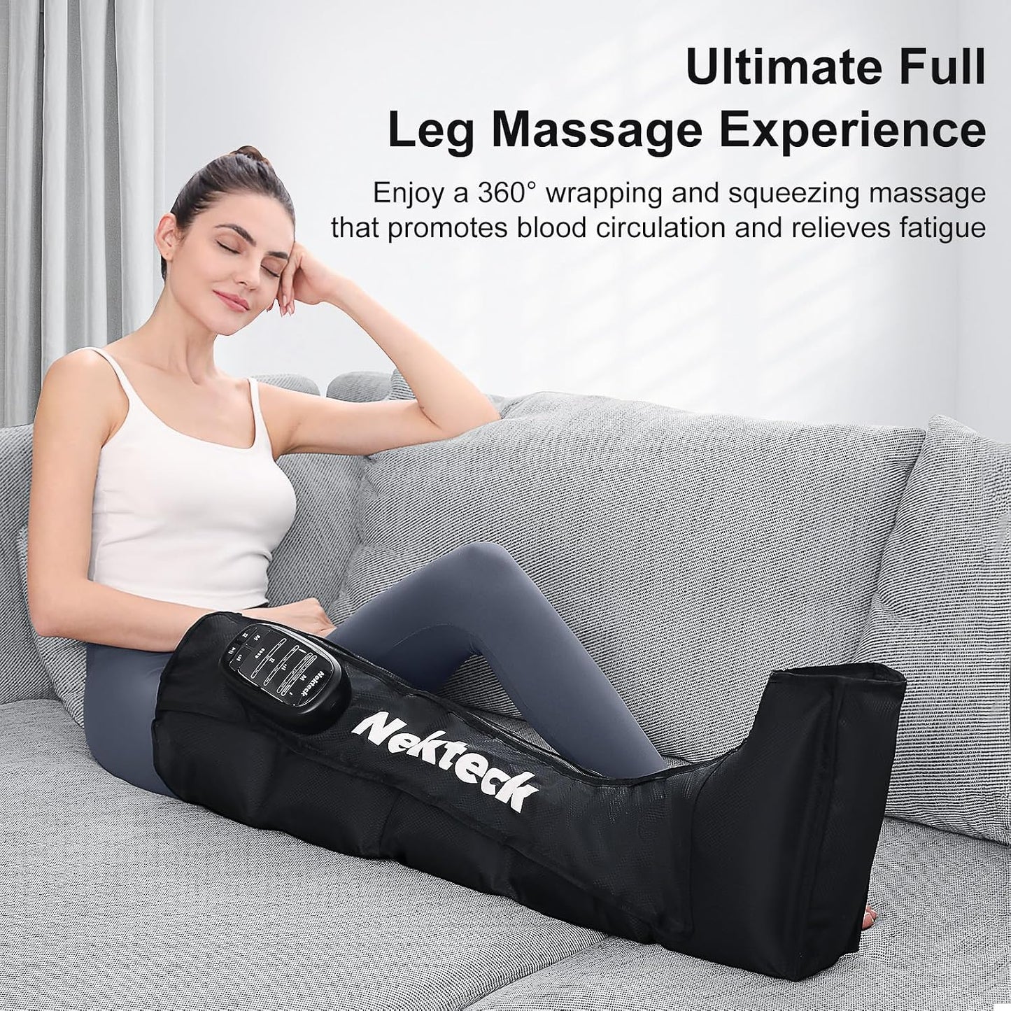 Nekteck Cordless Leg Compression Massager, (1-Pack) Middle | Rechargeable Massage Tools, 6 Modes, 4 Intensities, 3 Timers, Portable Full Leg Boots, FSA Eligible Gifts for Mom, Dad, Gym