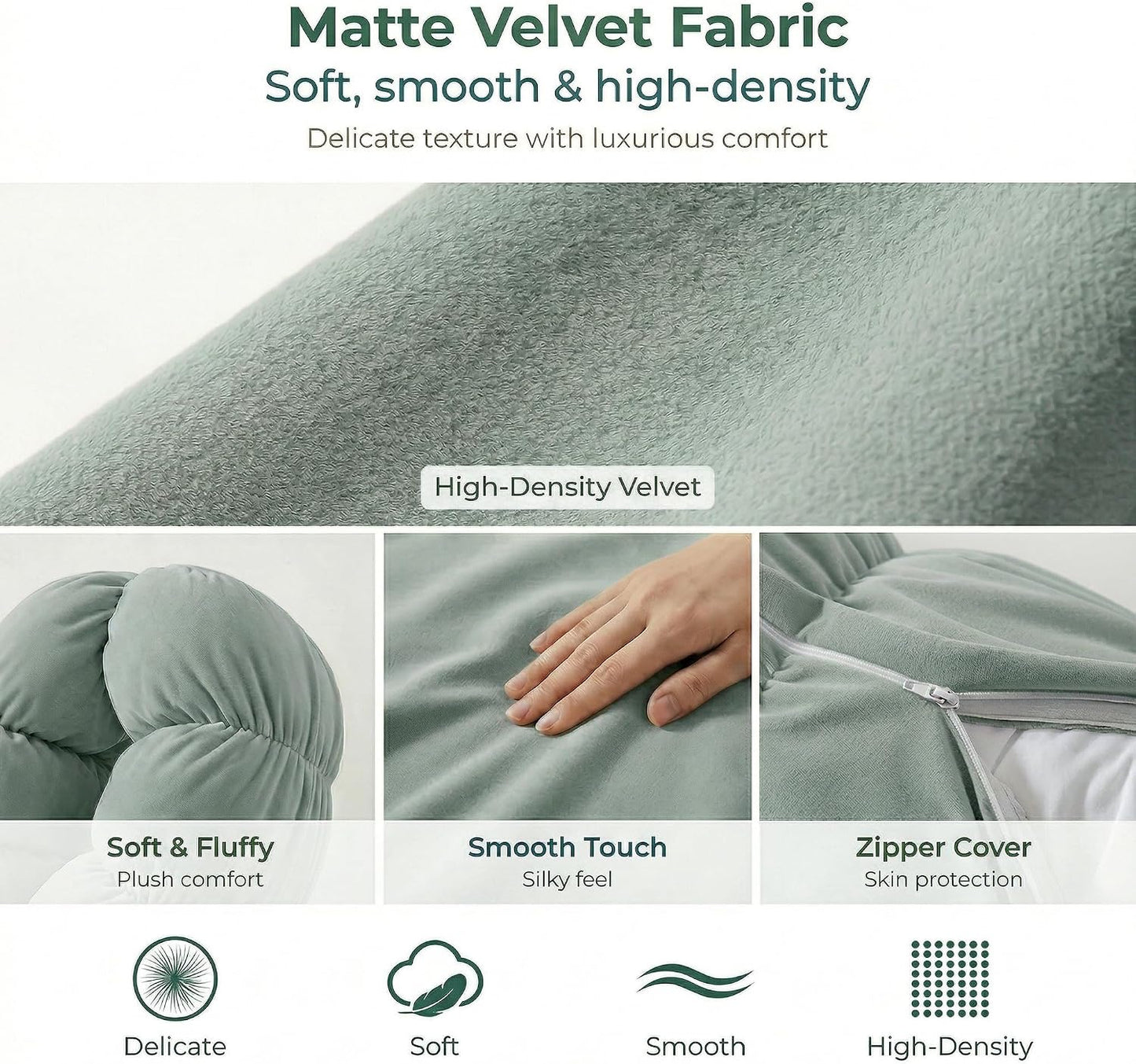 Pat. Pend. Long Bolster Pillow for Bed, Small Body Pillow for Adults, Soft Velvet Washable Cover, Cylinder Pillow for Side Sleepers and Leg Support(Misty White, 39"x 7.87")