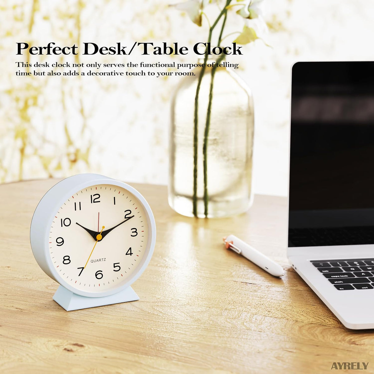 AYRELY® 4.5" Analog Alarm Clock, Small Retro Desk Clock and Table Clock