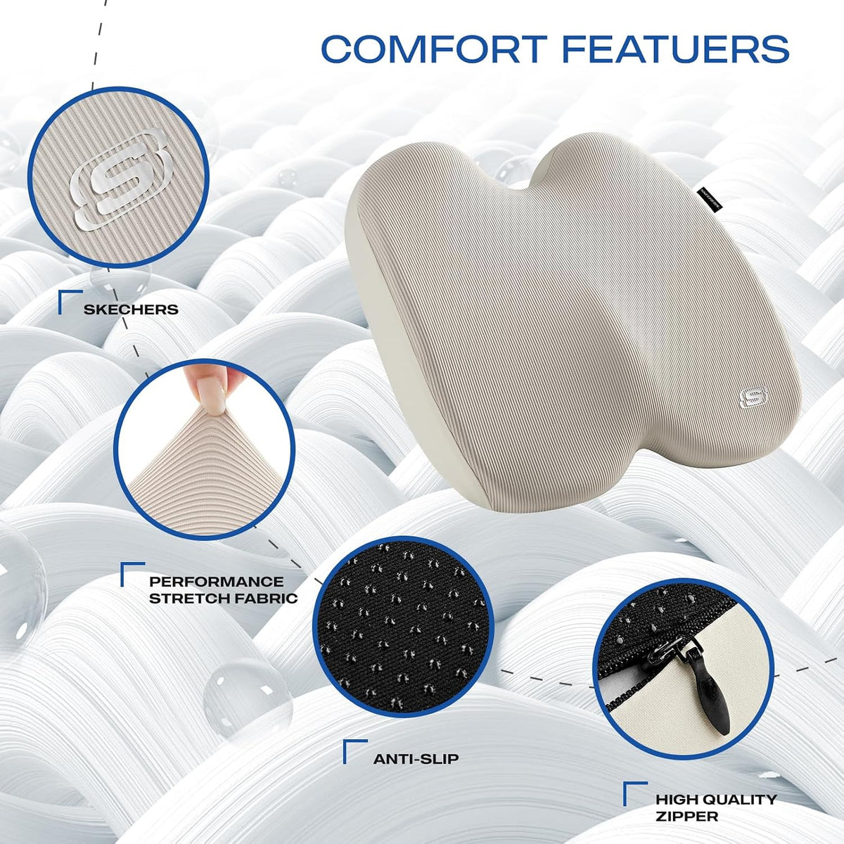 Skechers Seat Cushion, Ergonomic Memory Foam Cushion for Long Sitting Hours on Office & Home Chair, Car Seat Cushion for Sciatica, Coccyx Cushion,Brown