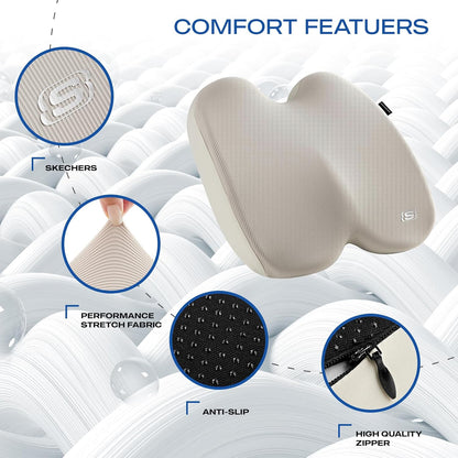 Skechers Seat Cushion, Ergonomic Memory Foam Cushion for Long Sitting Hours on Office & Home Chair, Car Seat Cushion for Sciatica, Coccyx Cushion,Brown