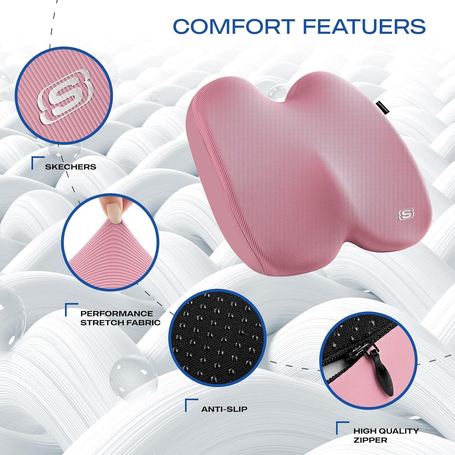 Skechers Seat Cushion, Ergonomic Memory Foam Cushion for Long Sitting Hours on Office & Home Chair, Car Seat Cushion for Sciatica, Coccyx Cushion,Brown