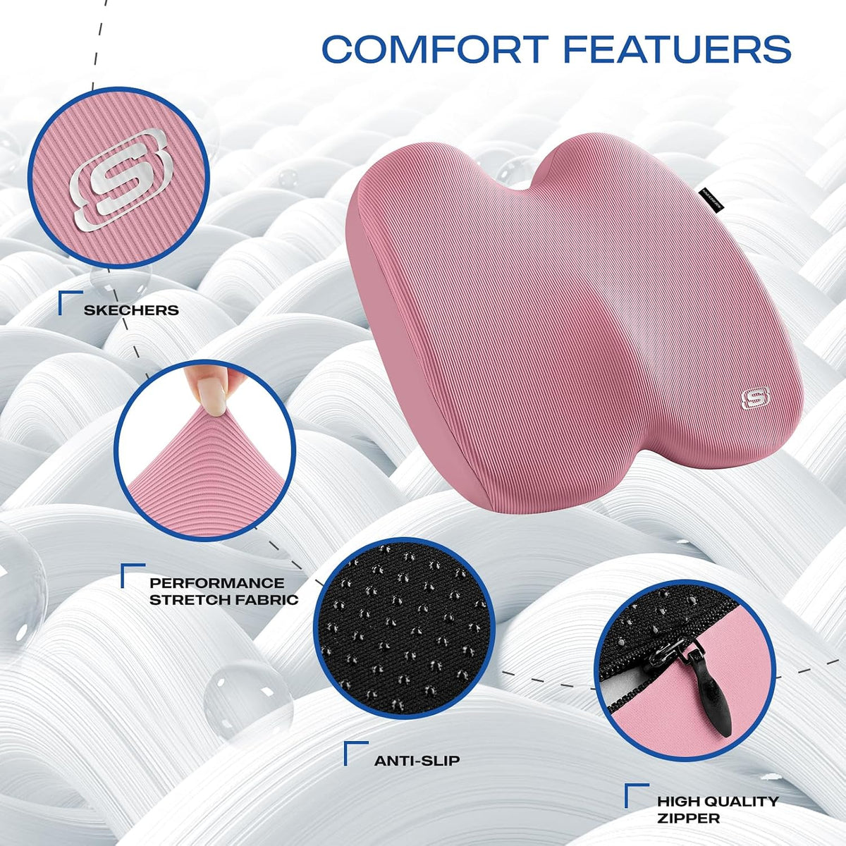 Skechers Seat Cushion, Ergonomic Memory Foam Cushion for Long Sitting Hours on Office & Home Chair, Car Seat Cushion for Sciatica, Coccyx Cushion,Brown