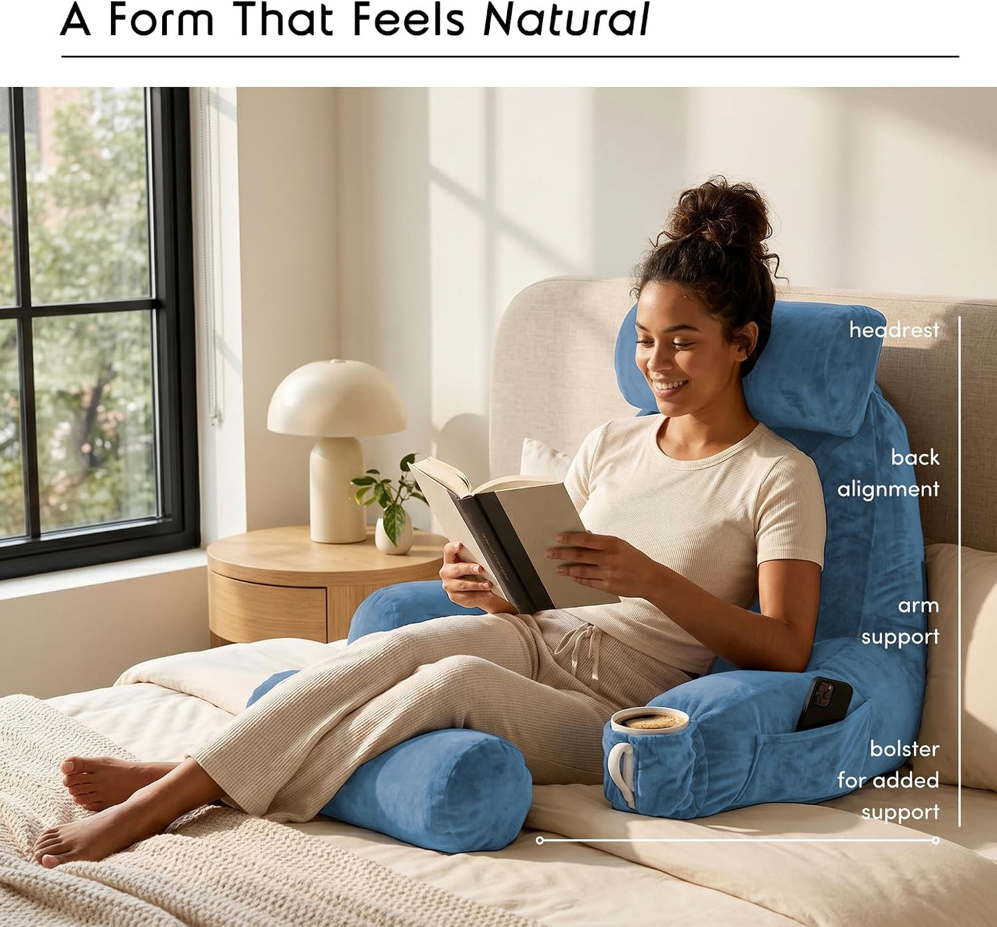 Nestl Reading Pillow with Shredded Memory Foam, Designed for Sitting Up in Bed and Couch, Back and Arms Adjustable Support for Adult & Teens Backrest Pillows for Reading, with Washable Cover Dark Grey