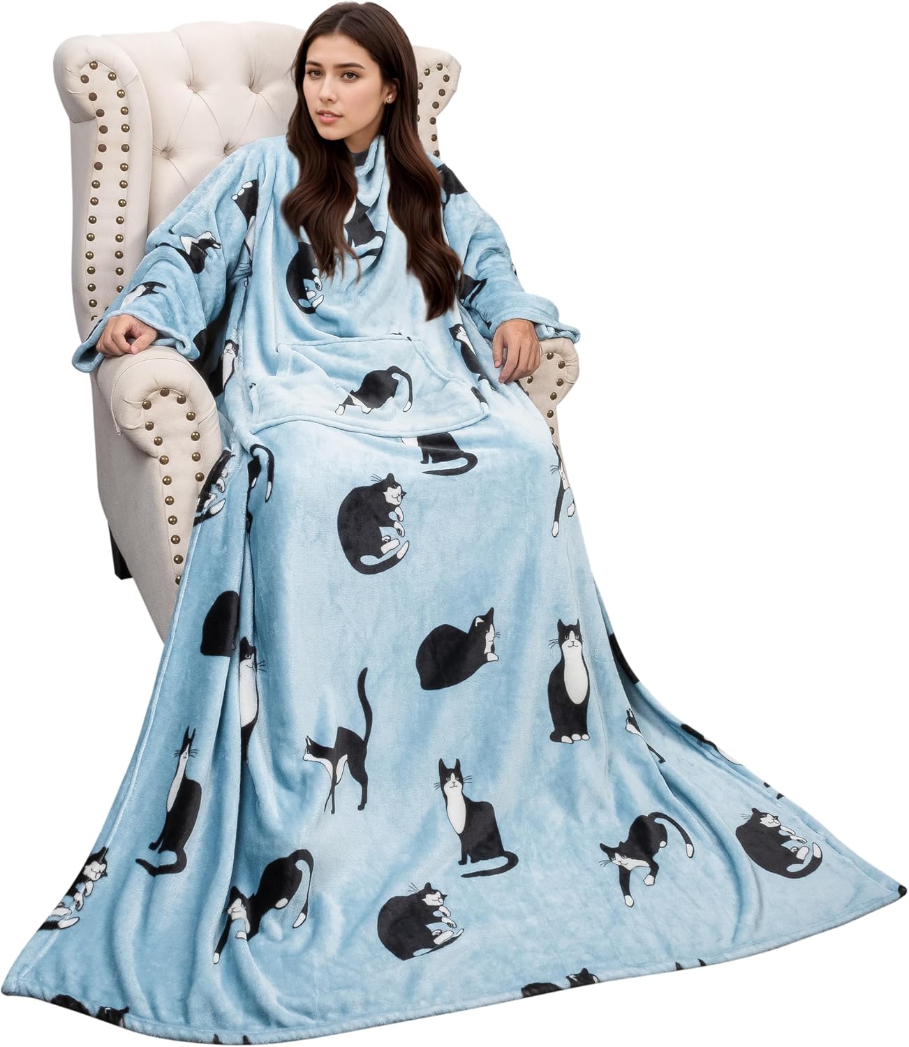 Solaris Wearable Blanket with Sleeves for Adults, Softness Comfort Warmth Fleece Gift for Women Men, Snuggy Body Throw TV Blanket for Home Office Lounge, Gift for Your Lover