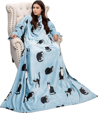 Solaris Wearable Blanket with Sleeves for Adults, Softness Comfort Warmth Fleece Gift for Women Men, Snuggy Body Throw TV Blanket for Home Office Lounge, Gift for Your Lover