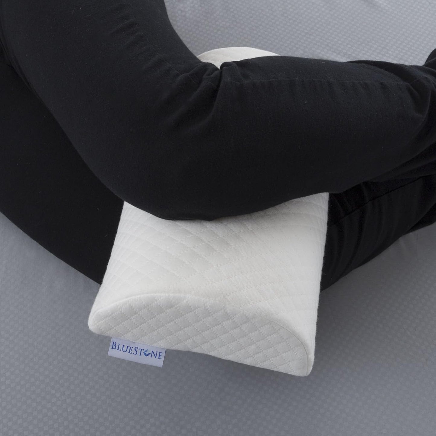Memory Foam Back Pillow / Half Moon Lumbar Bolster Cushion For Back Pain Relief, Leg and Knee Support and Sleeping With Removeable Cover By Bluestone