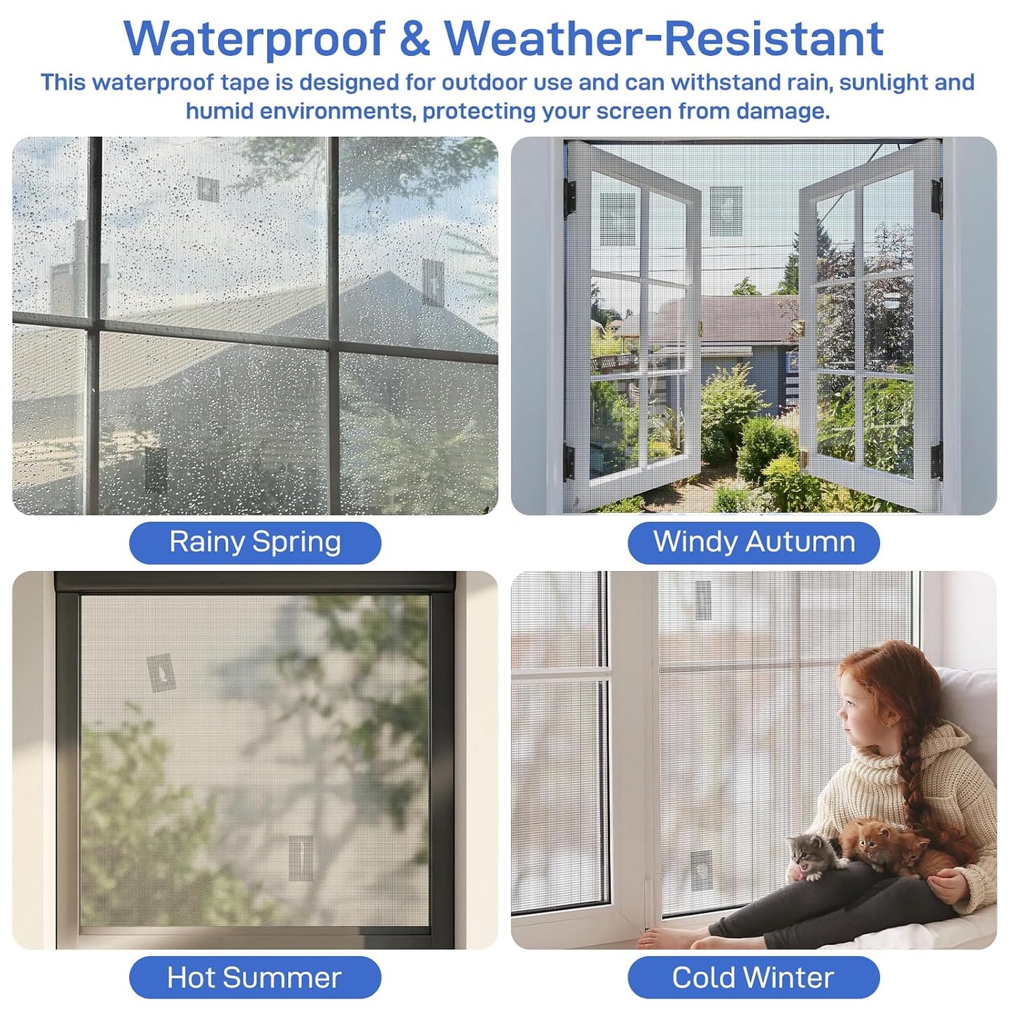 Gray Window Screen Repair Tape 2" x 40FT Fiberglass Strong Adhesive | Waterproof fiberglass mesh repair patch, fixes holes and tears, easy to cut and stick for window door screen repair