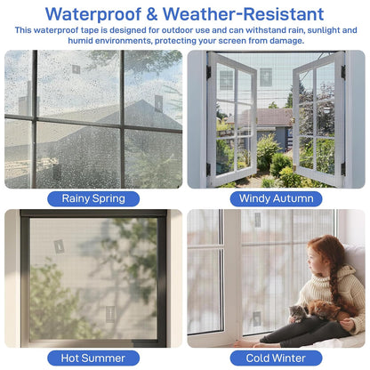 Gray Window Screen Repair Tape 2" x 40FT Fiberglass Strong Adhesive | Waterproof fiberglass mesh repair patch, fixes holes and tears, easy to cut and stick for window door screen repair