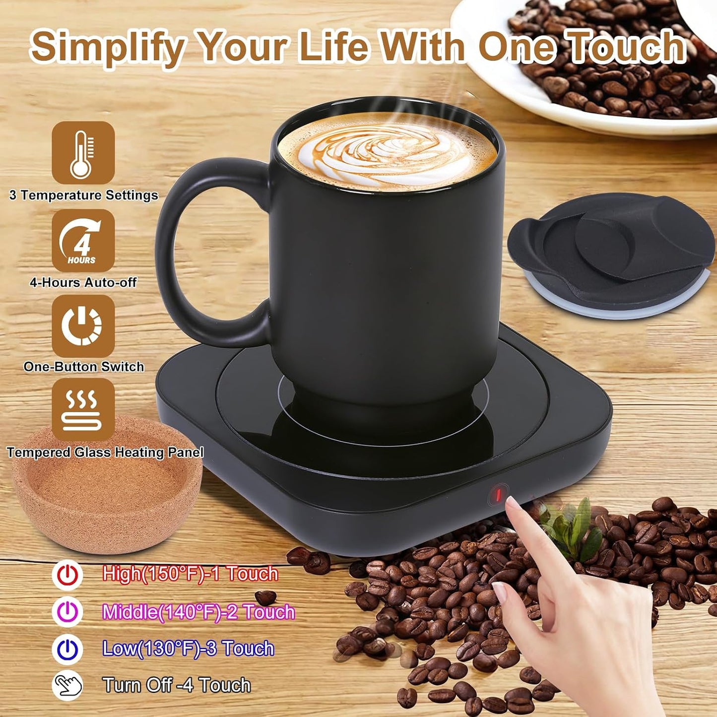 Coffee Mug Warmer & Mug Set for Desk, Electric Coffee Cup Warmer with Ceramic Mug, Smart Heated Coffee Mug with Auto Shut Off for Office/Home, Christmas/Birthday/Coffee Gifts for Men & Women, Wood