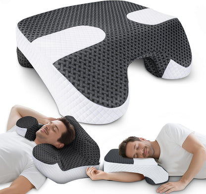 SAHEYER Side Sleeper Pillow with Arm Holes, 2 in 1 Shoulder Relief System for Rotator Cuff Pain, Memory Foam Pillow for Adults with 3 Arm Place Hole - for Side, Back and Stomach, Black