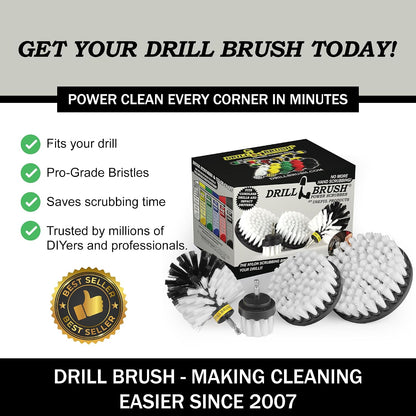 Drillbrush Electric Nylon Drill Brush Attachment Set for Bathroom Cleaning | Power Scrubber Brush Kit for Bathtub, Shower & Tile - Grout Cleaner Kit - All-Purpose Household Cleaning Brushes for Drill
