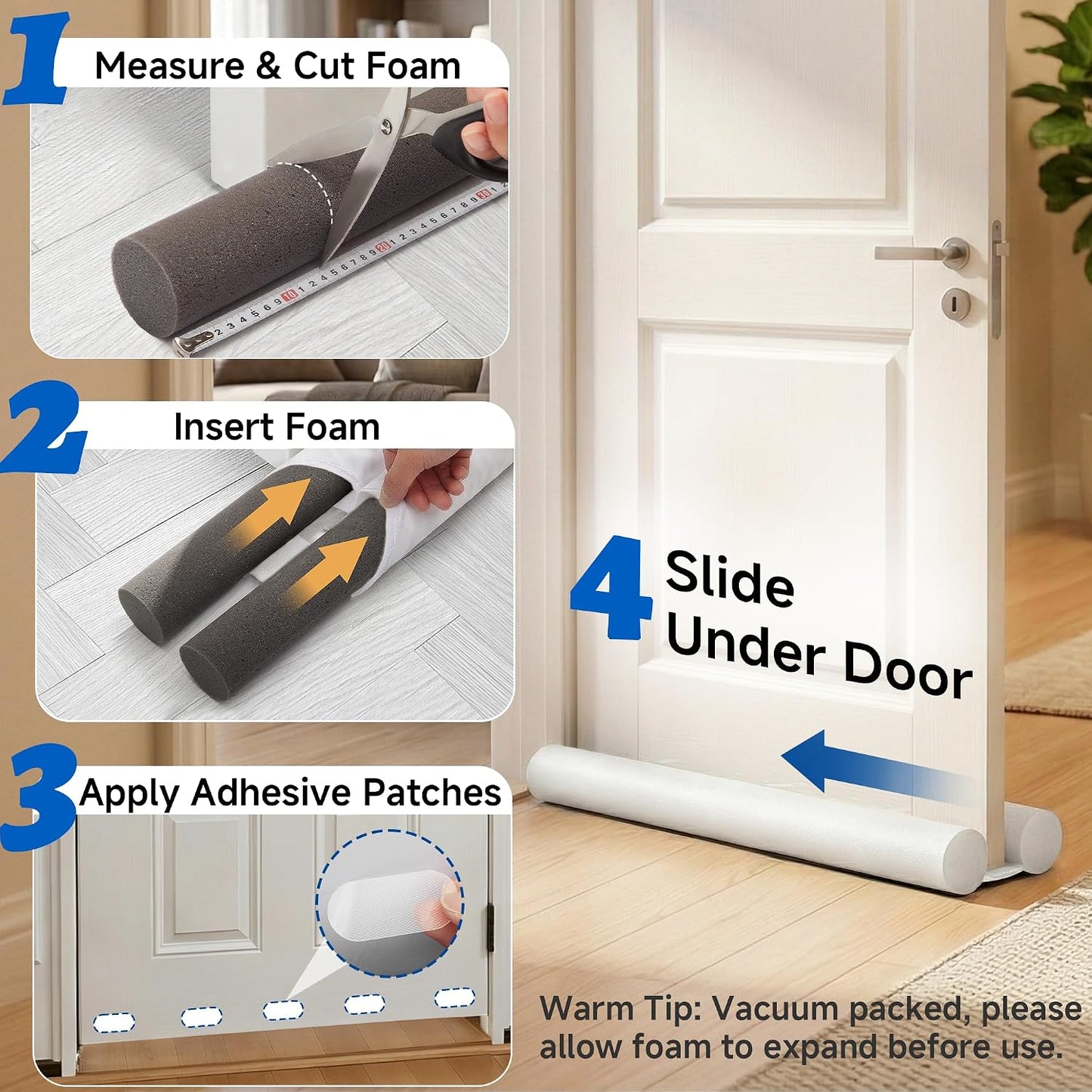 MAXTID Under Door Draft Stopper for Bottom of Doors 38" Black | Door Blocker Noise Reduce Light Cold Air Guard Breeze Sound Proof Door Sweep Door Seal Insulation Strip Gap Filler