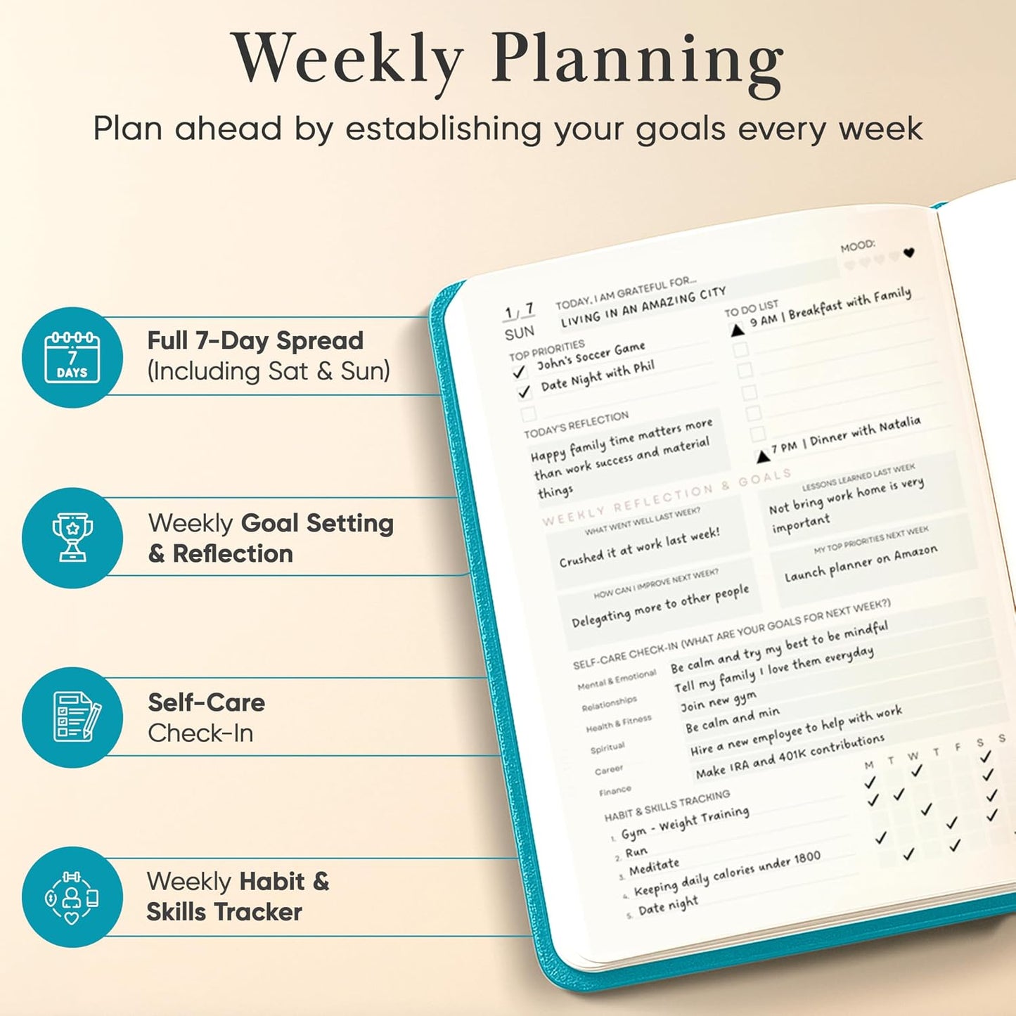 2026 Planner, Daily Journal & Gratitude Journal All-In-One with To Do List, Self Care Prompts & Habit Tracker - 7 x 10 - Pink