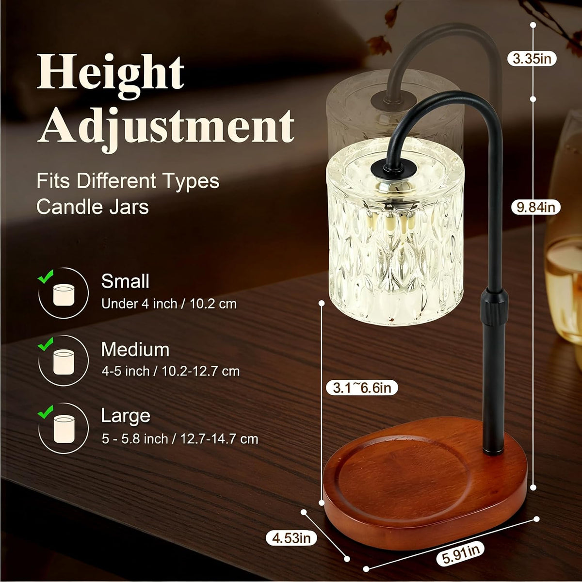 Dreamholder Electric Candle Warmer Lamp with Timer, Dimmable Candle Lamp with Adjustable Height, Wax Melter for Jar Candles Wood Base Floral Home Decor Gifts for Women Mom, Silver Glass