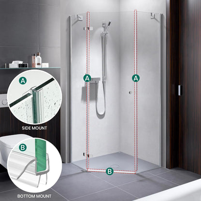 2 PCS Shower Door Bottom Seal, 3/8” X 36” Frameless Shower Glass Door Seal Strip, Clear PVC Shower Door Sweep Stop Shower Leaks, Shower Seal for 3/8 Inch (10mm) Glass