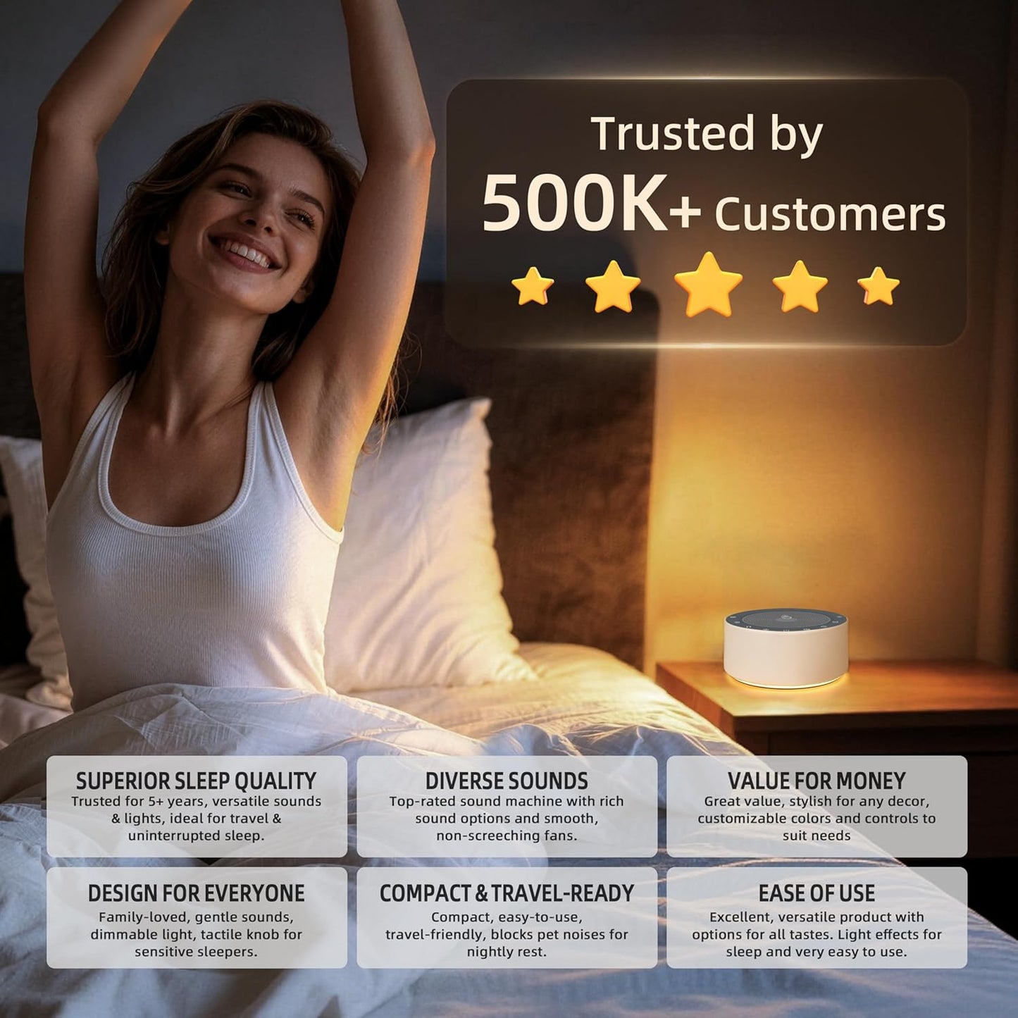 Kipcush White Noise Machine for Baby & Adults, 30 Soothing Sounds, Sleep Sound Machine with 8 Color Night Light, Memory Function, White Noise for Sleeping, Nursery, Office, Travel & Relaxation