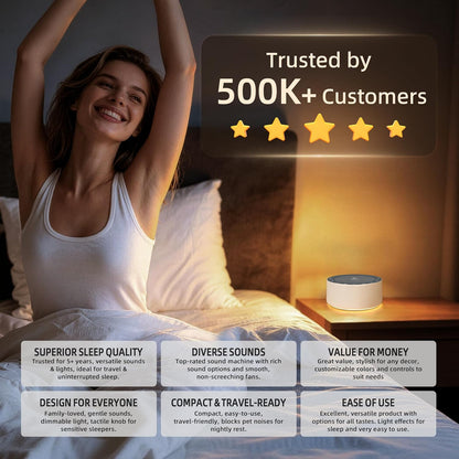 Kipcush White Noise Machine for Baby & Adults, 30 Soothing Sounds, Sleep Sound Machine with 8 Color Night Light, Memory Function, White Noise for Sleeping, Nursery, Office, Travel & Relaxation