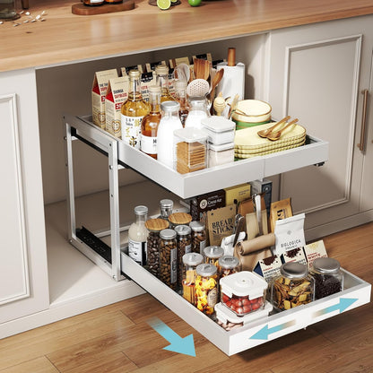Golener 2-Tier Expandable Pull Out Cabinet Organizer, Cabinet Drawers, 16"D | Cabinet Pull Out shelves, Adjustable Pantry Drawers, Slide Out Drawers for Kitchen Cabinets, Under Sink Organizer, Black
