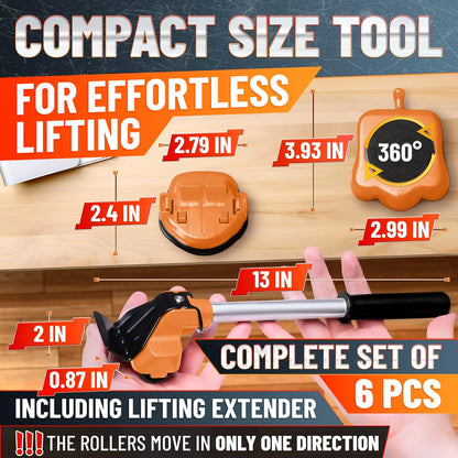 660 lb Furniture Movers with Wheels for Heavy Items (Red) | Heavy Duty Furniture Lifter Tool with 4 Sliders & 13" Lever for Hardwood, Tile & Laminate; Move Sofas, Beds & Refrigerators